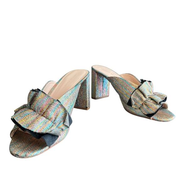 Loeffler Randall Esme Rainbow Ruffle Slide Open Toe Metallic Block Heel Sandals - Picture 12 of 12
